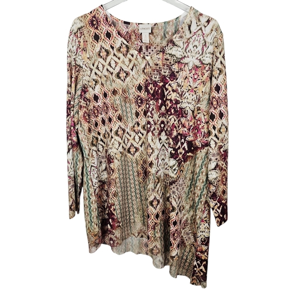 Chico's V-Neck Printed Asymmetrical Top NWT